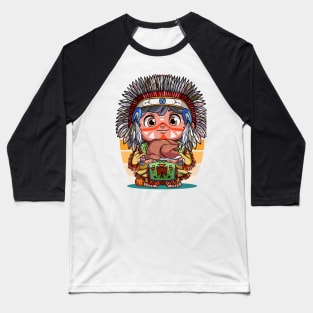 Funny Thanksgiving Native American Boy Pumpkin Turkey Baseball T-Shirt